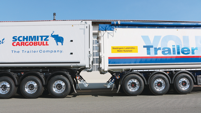 W przypadku nowej naczepy wywrotki S.KI z aluminiową muldą skrzyniową i zakrzywioną ramą wysokość załadunku przy tej samej wysokości sprzęgania została zredukowana o ok. 160 mm w porównaniu ze standardowym modelem S.KI (fot. Schmitz Cargobull)